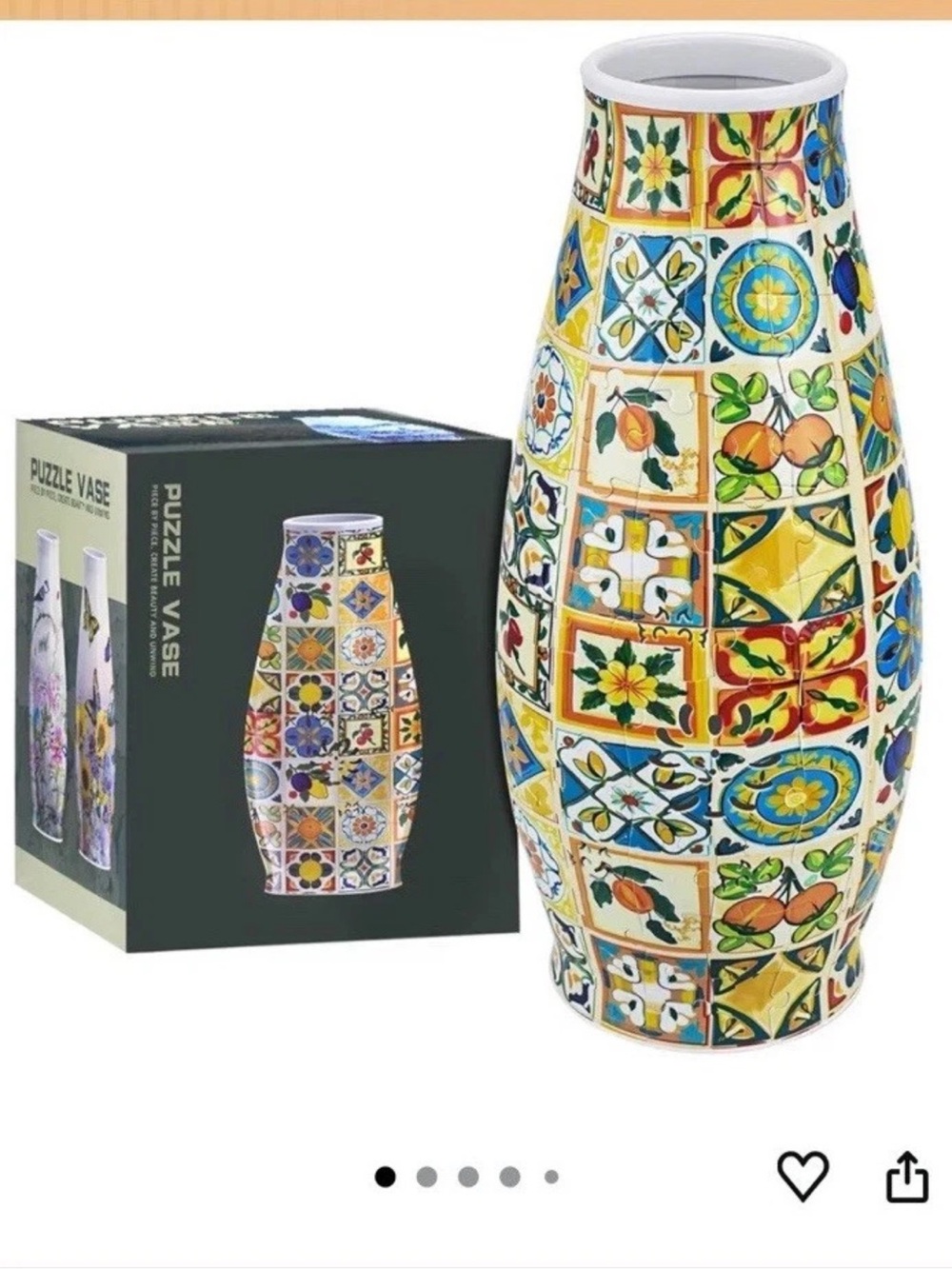 Puzzle Vase Retro Tiles Decorative Multicolor Vase 9.8in Retro Tiles Theme